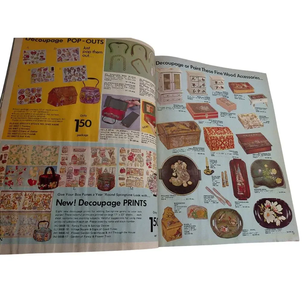 Vintage 1970 American Handicrafts Catalog Retro 70s Boho Decoupage Purse Craft